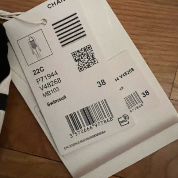 CHANEL one piece swimsuit black and white strip, Sz 38 - Picture 3 of 4